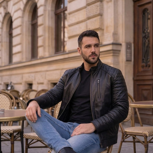 Taj Signature Modena Ribbed Biker Leather Jacket