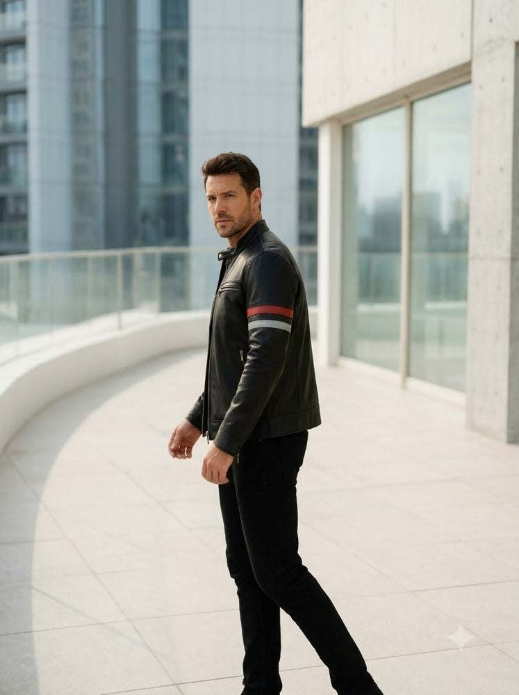 Taj Signature Monaco Striped Racing Leather Jacket