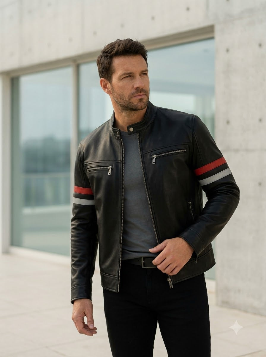 Taj Signature Monaco Striped Racing Leather Jacket