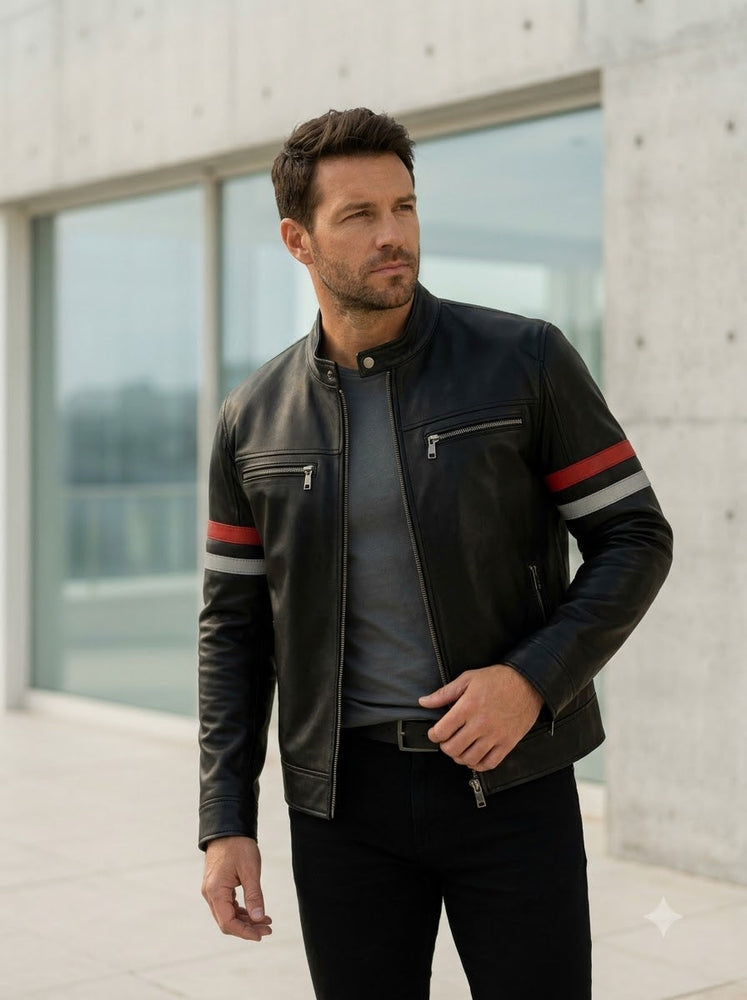 Taj Signature Monaco Striped Racing Leather Jacket