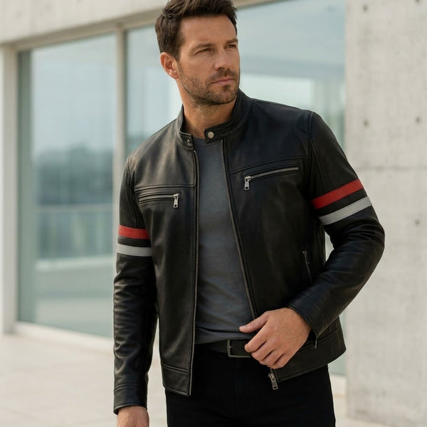 Taj Signature Monaco Striped Racing Leather Jacket