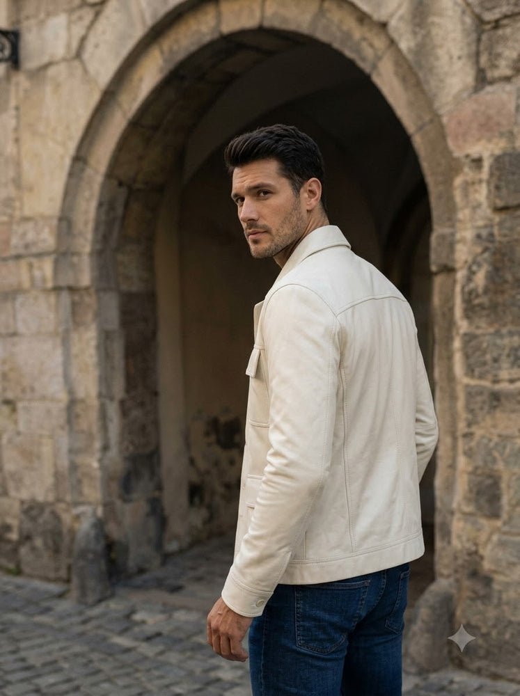 Taj Bespoke St. Moritz Ivory Safari Leather Overshirt