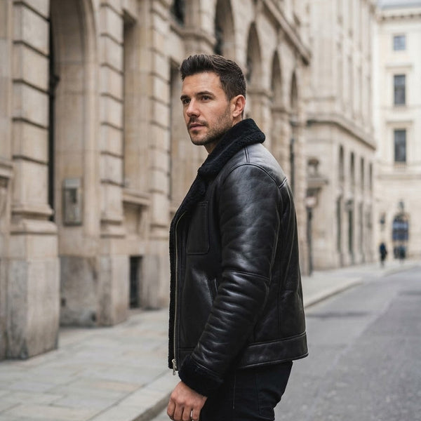 Taj Signature Aspen Black Shearling Aviator Jacket