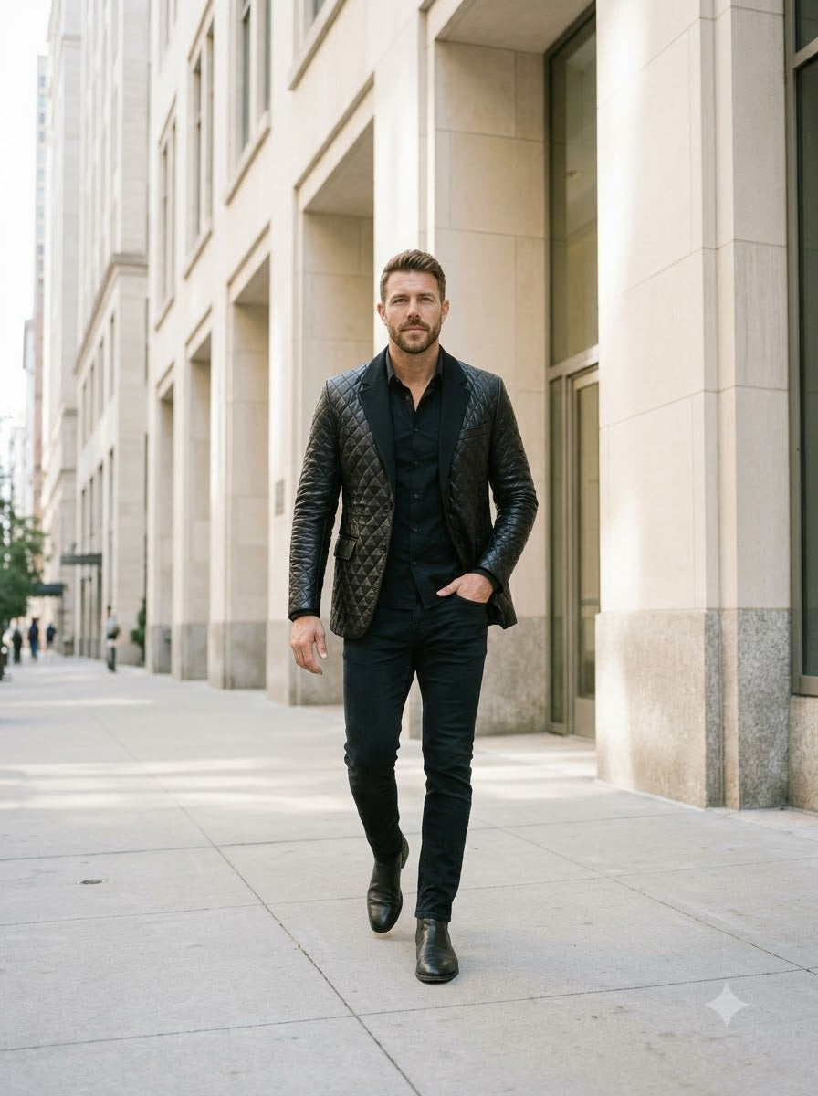 Taj Bespoke Royale Diamond-Quilted Leather Coat