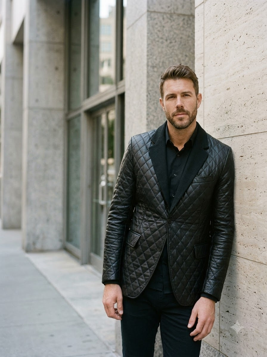 Taj Bespoke Royale Diamond-Quilted Leather Coat