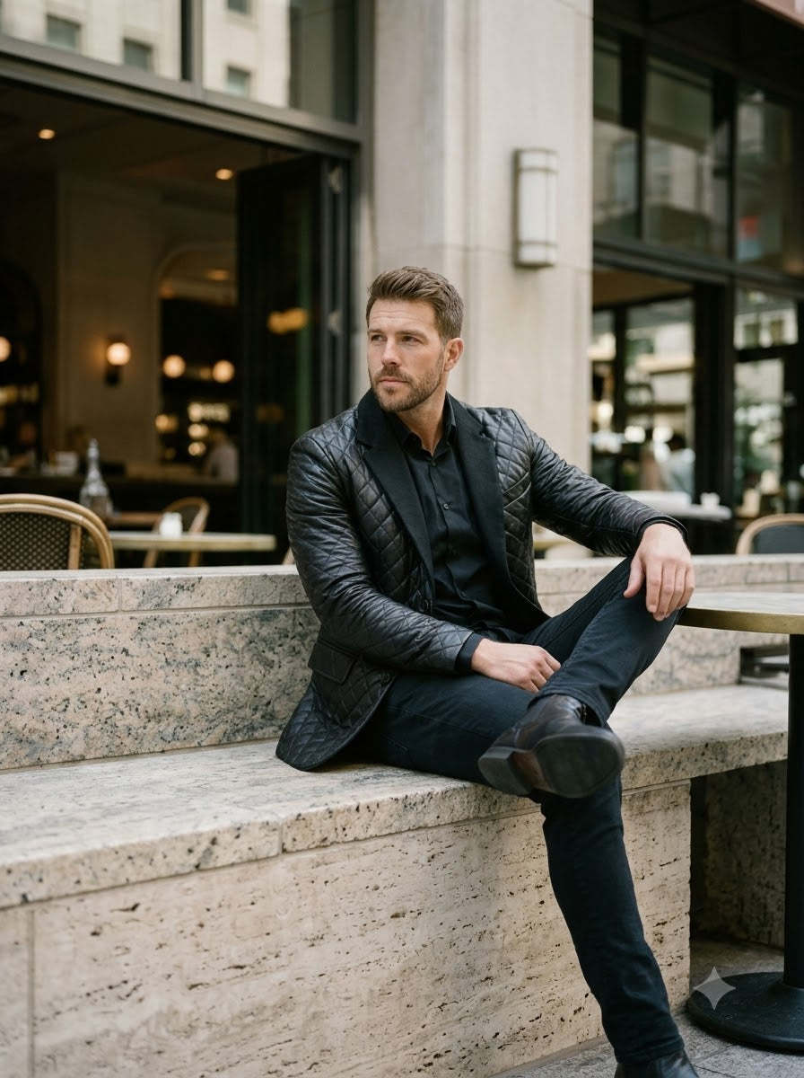 Taj Bespoke Royale Diamond-Quilted Leather Coat