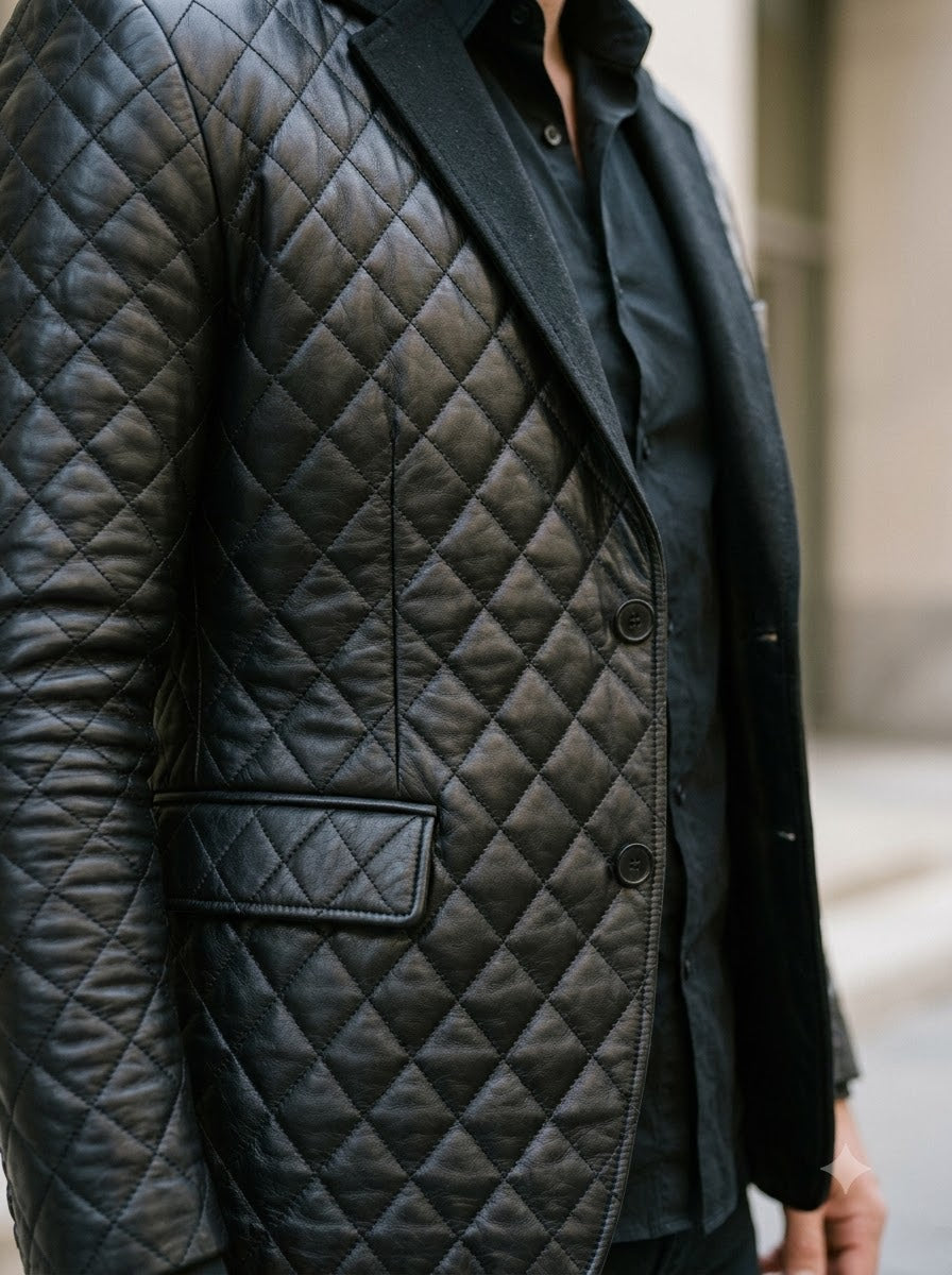 Taj Bespoke Royale Diamond-Quilted Leather Coat