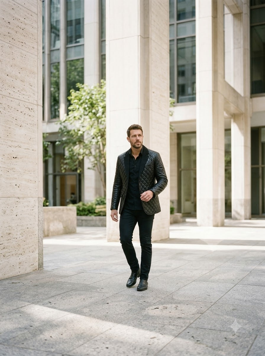 Taj Bespoke Royale Diamond-Quilted Leather Coat