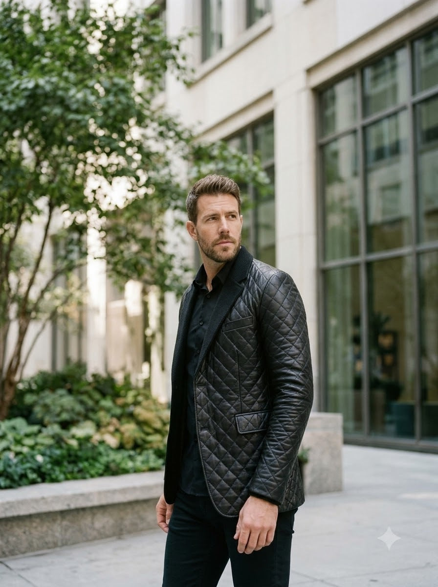 Taj Bespoke Royale Diamond-Quilted Leather Coat