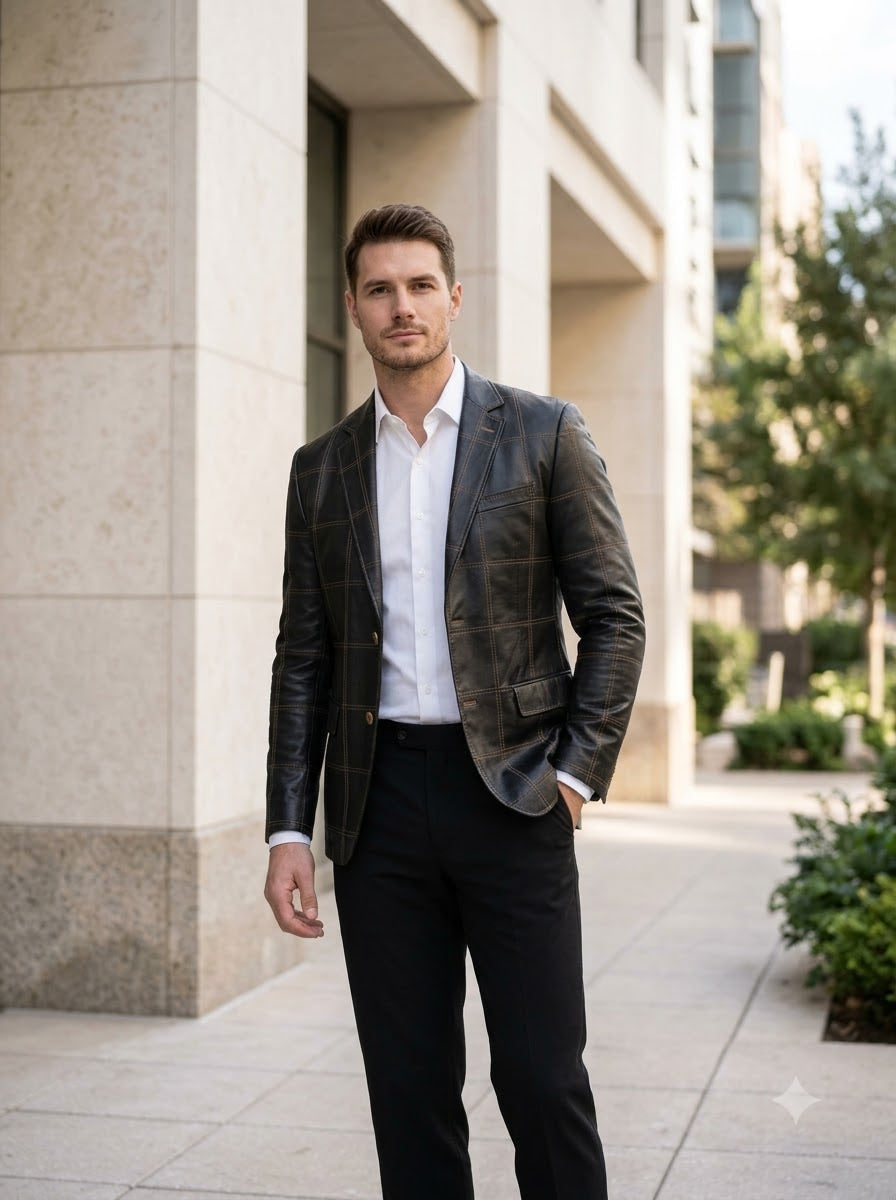 Taj Bespoke Milano Textured Leather Blazer