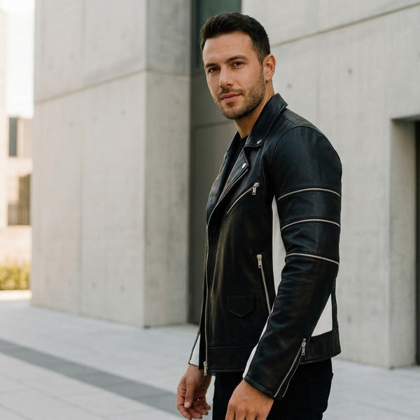 Taj Signature Stealth Black Biker Leather Jacket