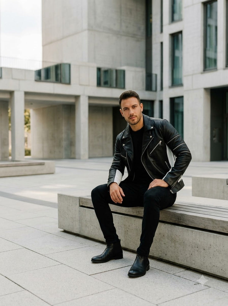 Taj Signature Stealth Black Biker Leather Jacket