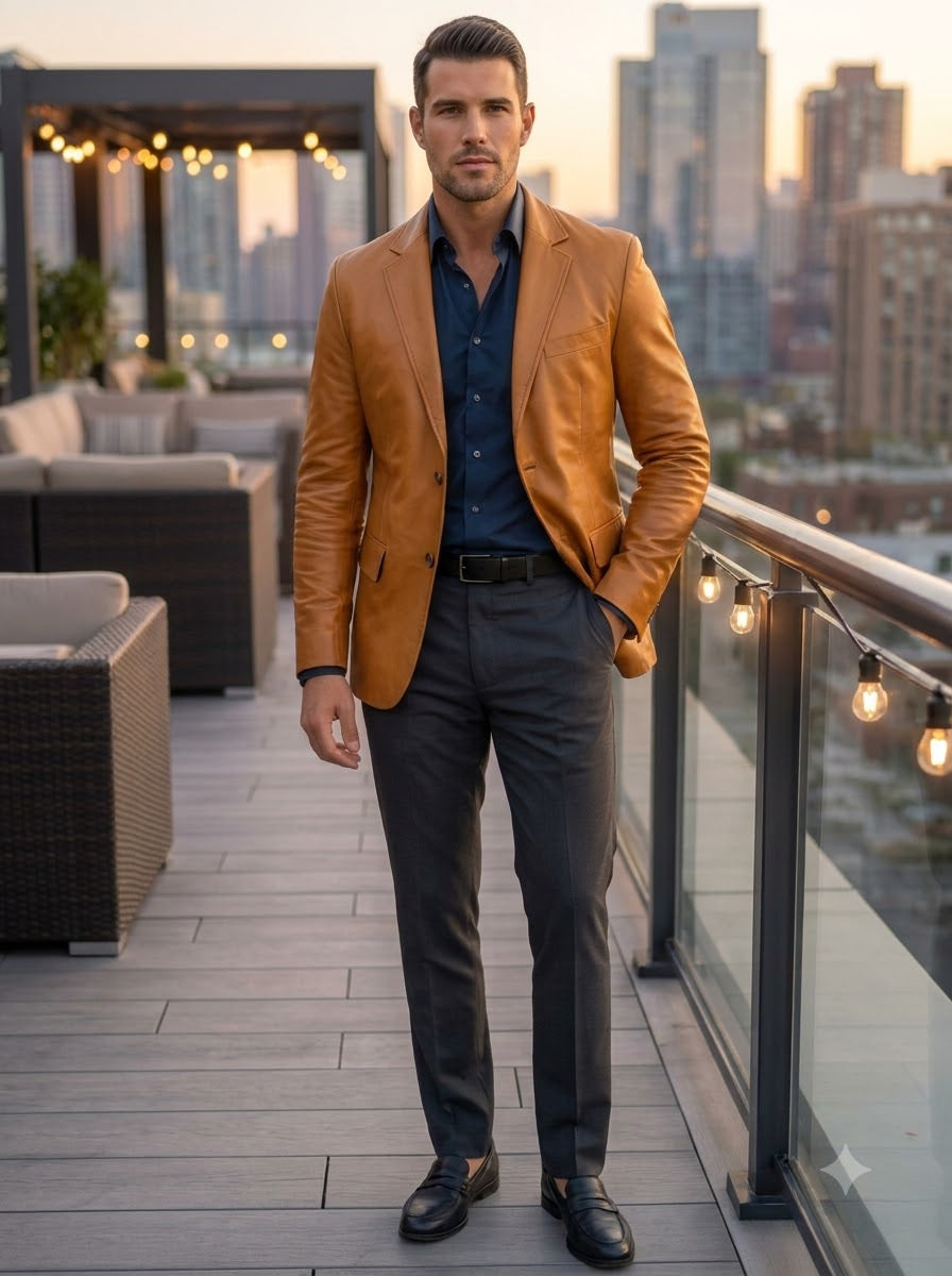Taj Bespoke Penthouse Caramel Leather Blazer