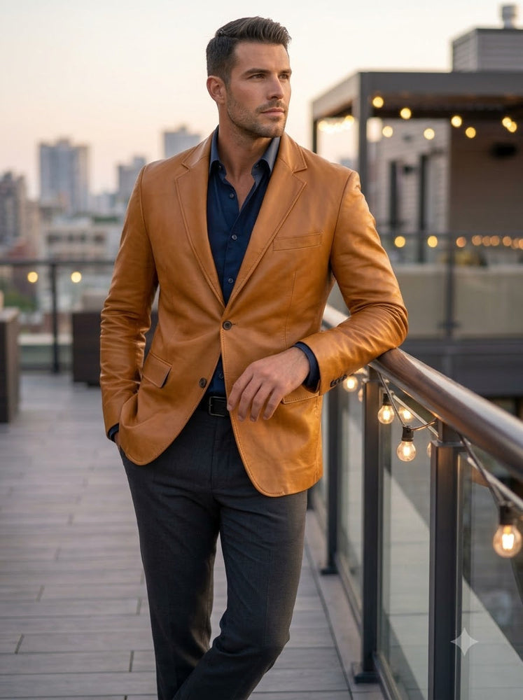 Taj Bespoke Penthouse Caramel Leather Blazer