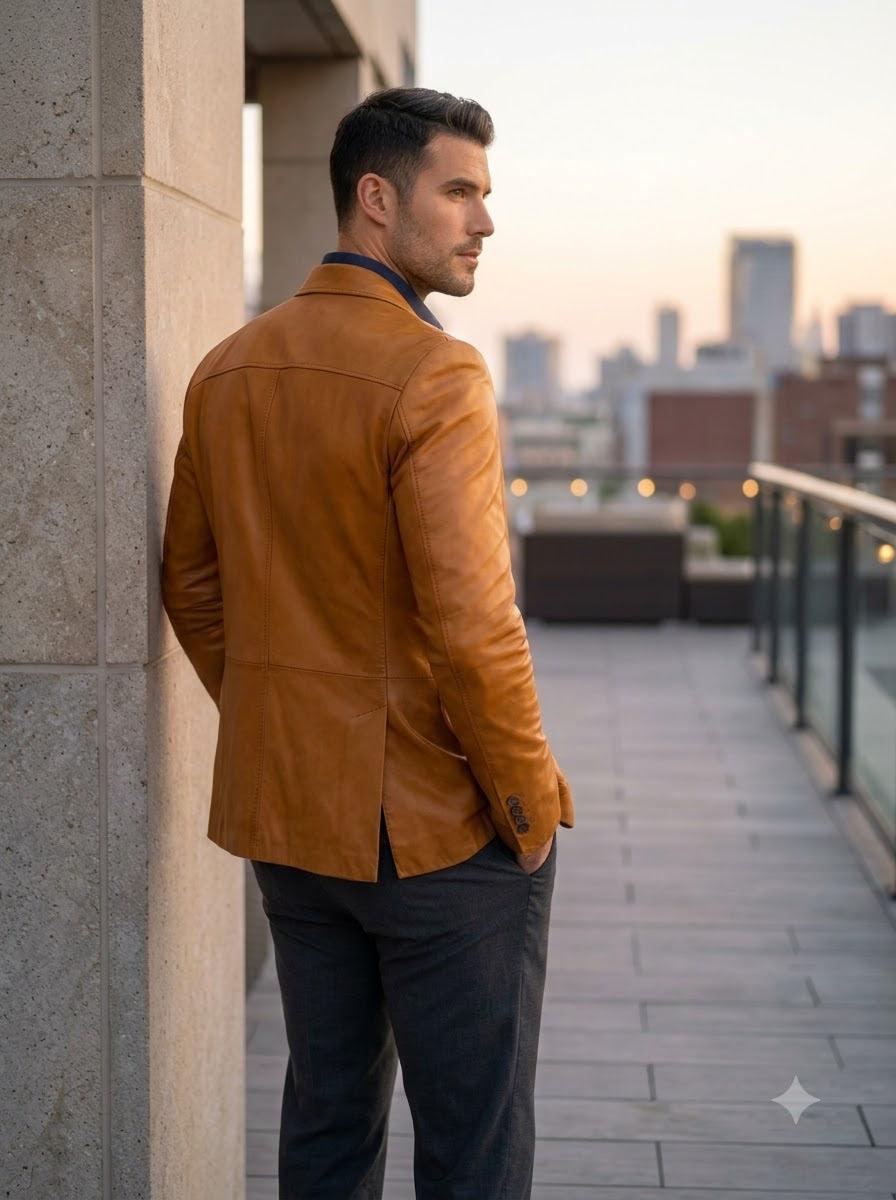 Taj Bespoke Penthouse Caramel Leather Blazer
