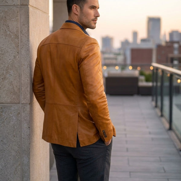 Taj Bespoke Penthouse Caramel Leather Blazer