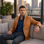 Taj Bespoke Penthouse Caramel Leather Blazer