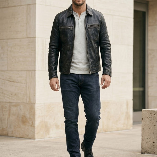 Taj Signature Minimalist Black Leather Shirt Jacket