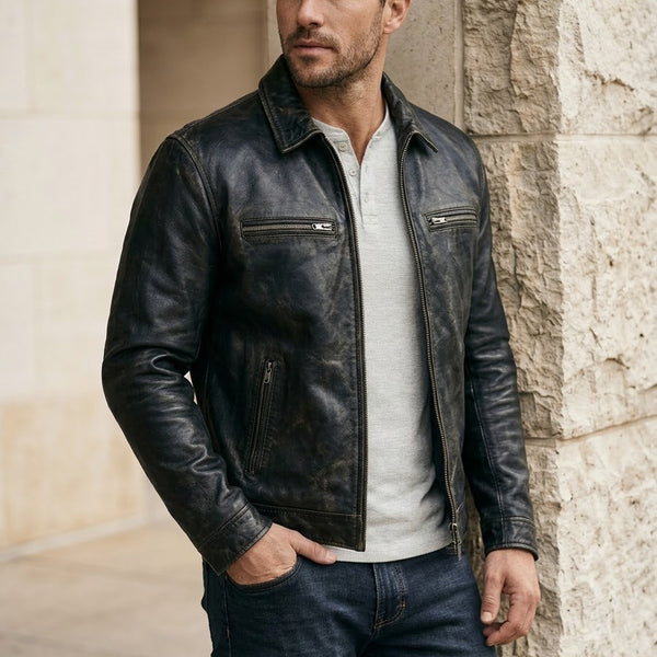 Taj Signature Minimalist Black Leather Shirt Jacket