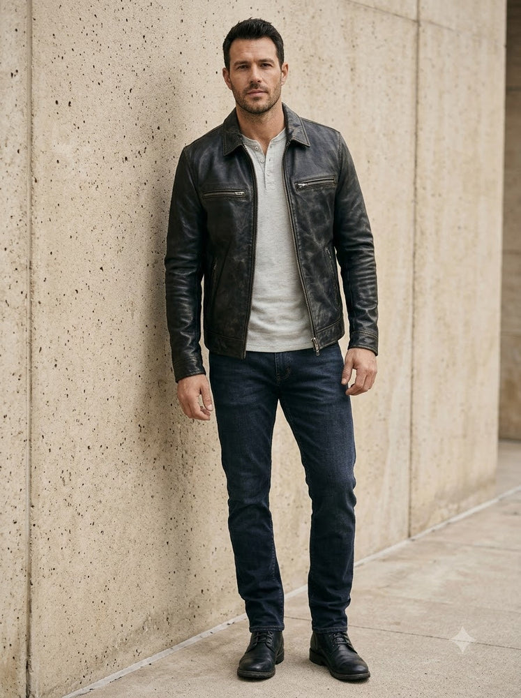 Taj Signature Minimalist Black Leather Shirt Jacket
