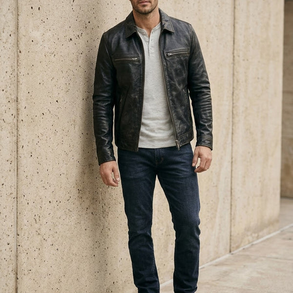 Taj Signature Minimalist Black Leather Shirt Jacket