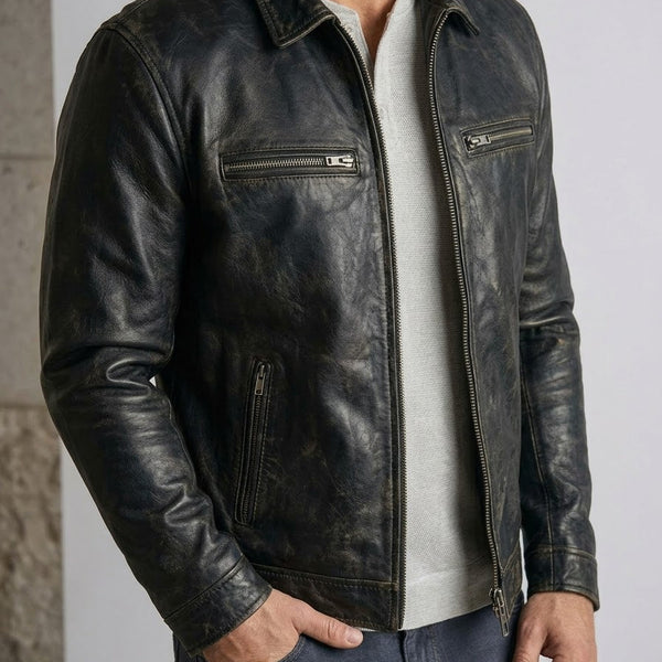 Taj Signature Minimalist Black Leather Shirt Jacket