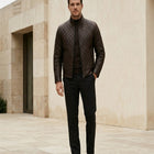 Taj Bespoke Espresso Diamond-Quilted Moto Jacket