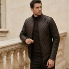 Taj Bespoke Espresso Diamond-Quilted Moto Jacket
