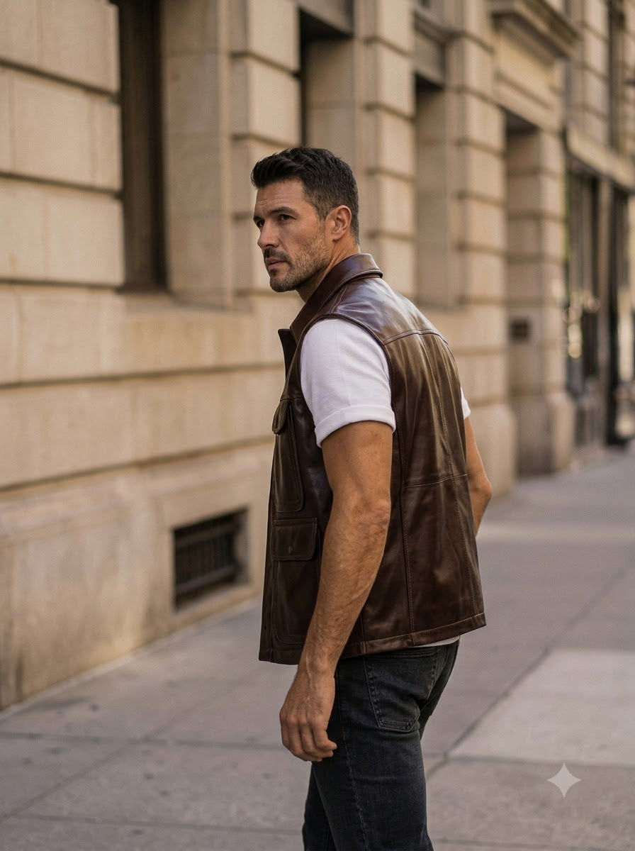 Taj Heritage Ranger Brown Leather Utility Gilet Vest