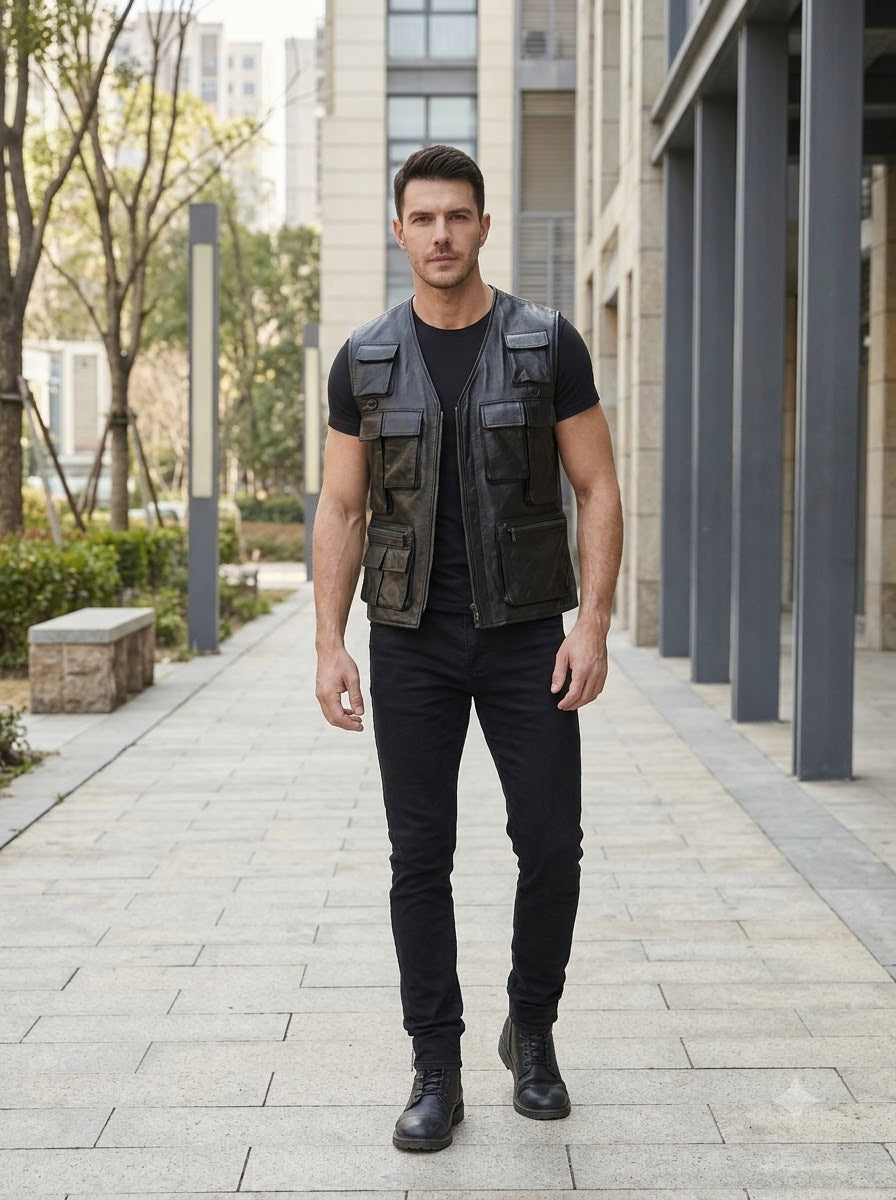 Taj Signature Outlaw Black Leather Tactical Vest