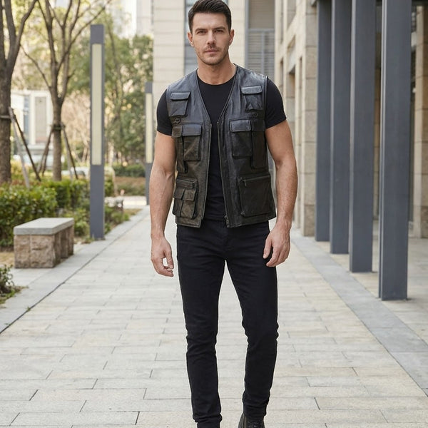 Taj Signature Outlaw Black Leather Tactical Vest