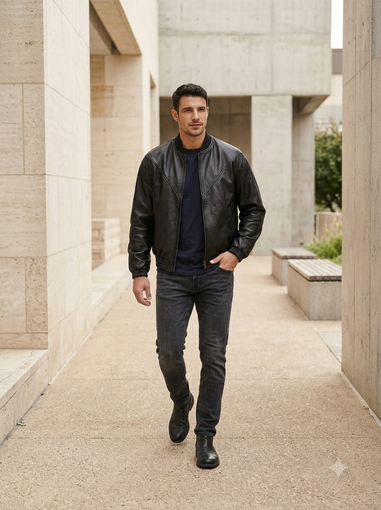 Taj Signature Metropolitan Black Leather Bomber