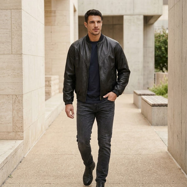Taj Signature Metropolitan Black Leather Bomber