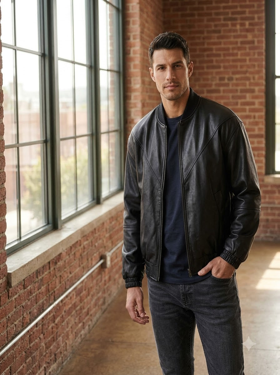 Taj Signature Metropolitan Black Leather Bomber