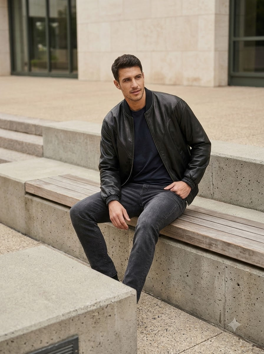 Taj Signature Metropolitan Black Leather Bomber