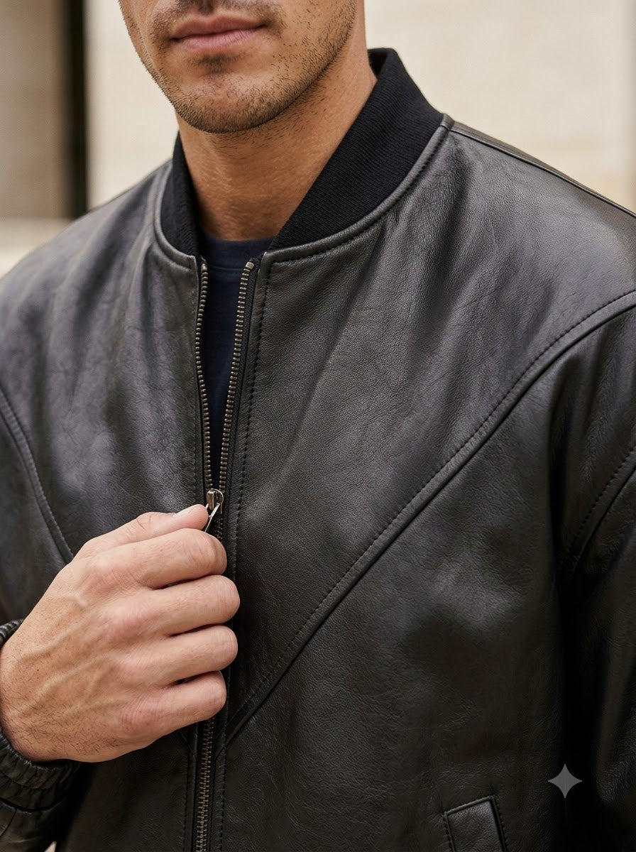 Taj Signature Metropolitan Black Leather Bomber