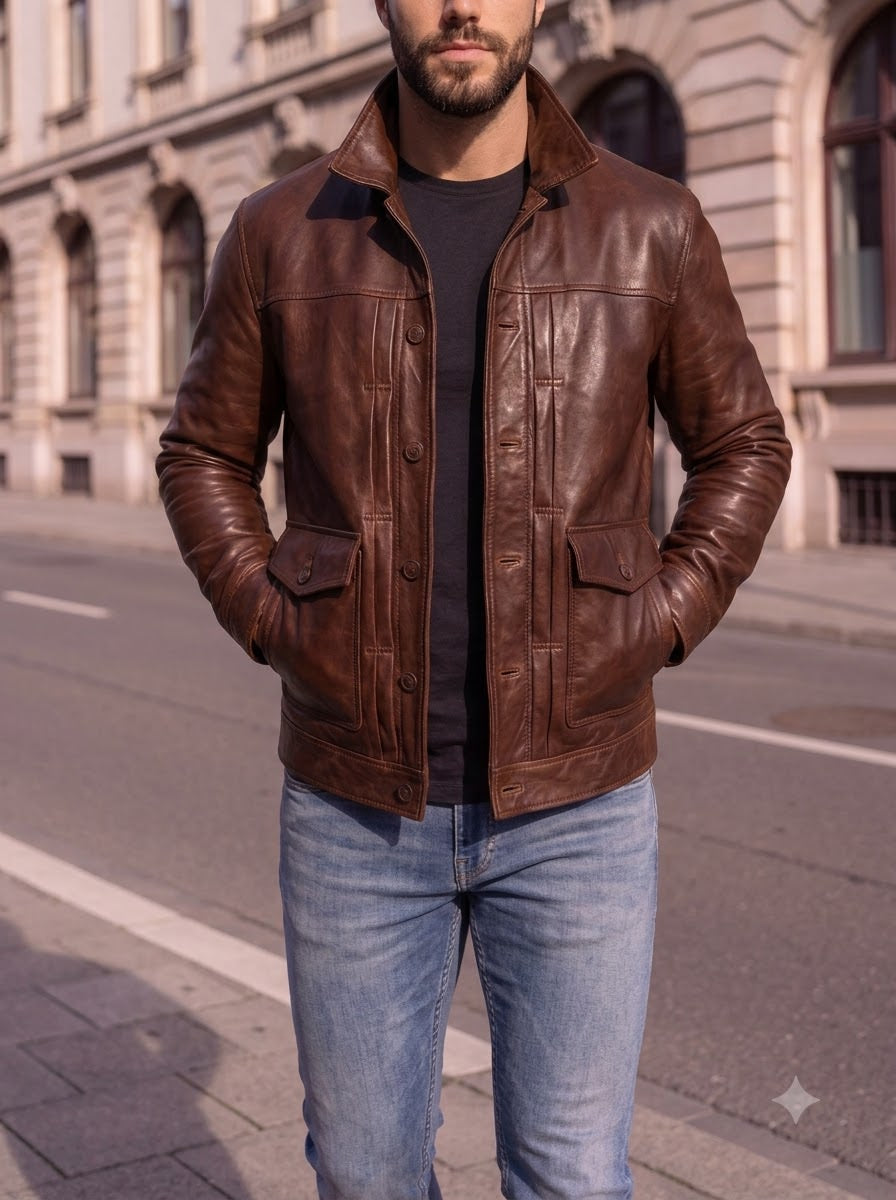 Taj Heritage Dakota Antique Brown Safari Leather Jacket