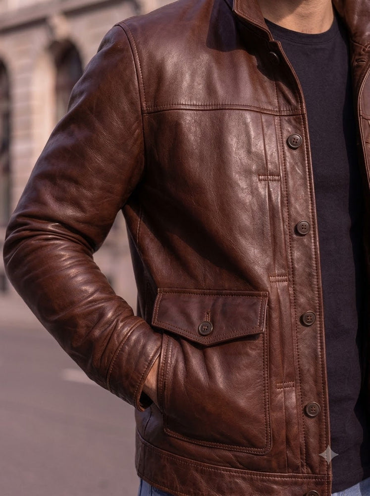 Taj Heritage Dakota Antique Brown Safari Leather Jacket