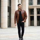 Taj Heritage Cognac Diamond-Quilted Biker Jacket