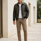 Taj Heritage Vintage Distressed Olive Leather Bomber Jacket