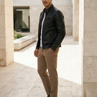 Taj Bespoke Stealth Ribbed Stand-Collar Leather Jacket