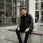 Taj Bespoke Nordic Black Shearling-Collar Biker Jacket