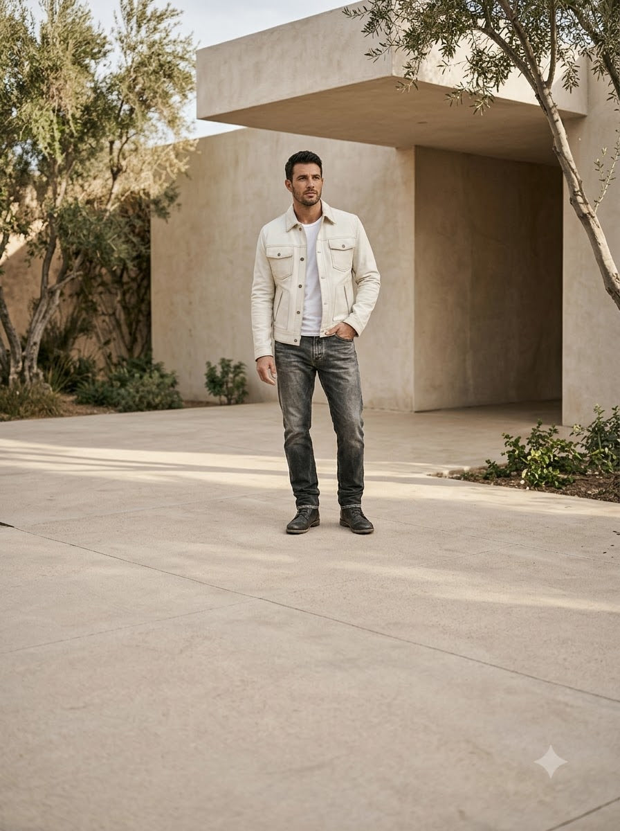 Taj Signature Ivory Suede Safari Utility Overshirt