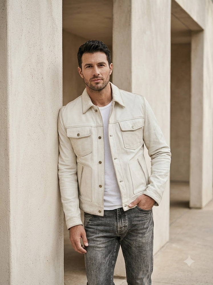 Taj Signature Ivory Suede Safari Utility Overshirt