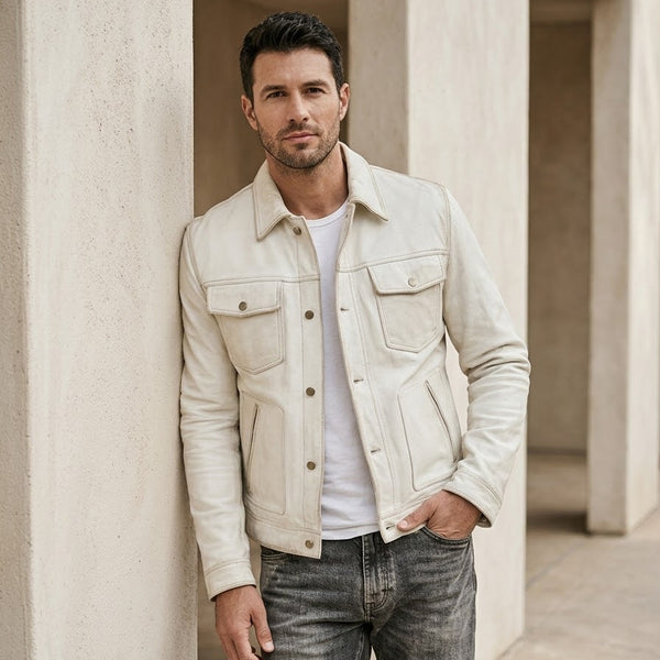 Taj Signature Ivory Suede Safari Utility Overshirt
