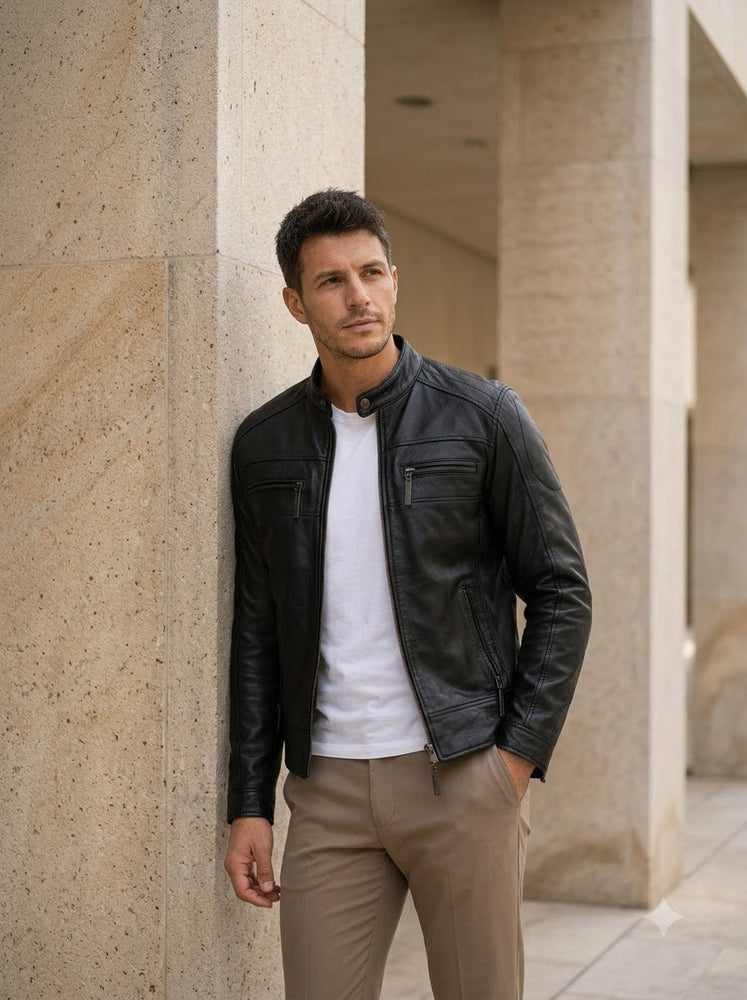 Taj Signature Essential Nappa Cafe Racer Leather Jacket