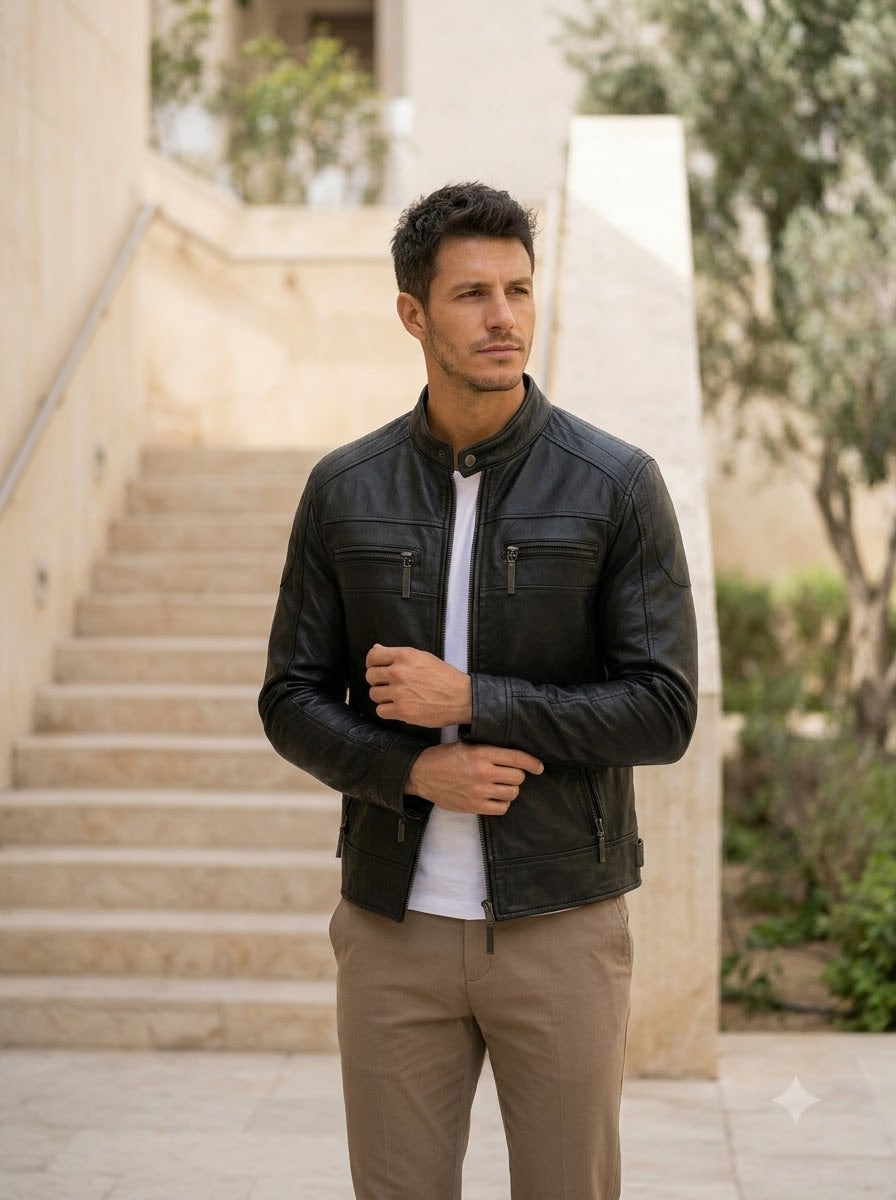 Taj Signature Essential Nappa Cafe Racer Leather Jacket