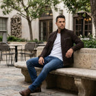 Taj Signature Chocolate Velour Suede Cafe Racer Jacket