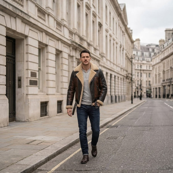 Taj Heritage B-3 Aviator Distressed Brown Shearling Bomber