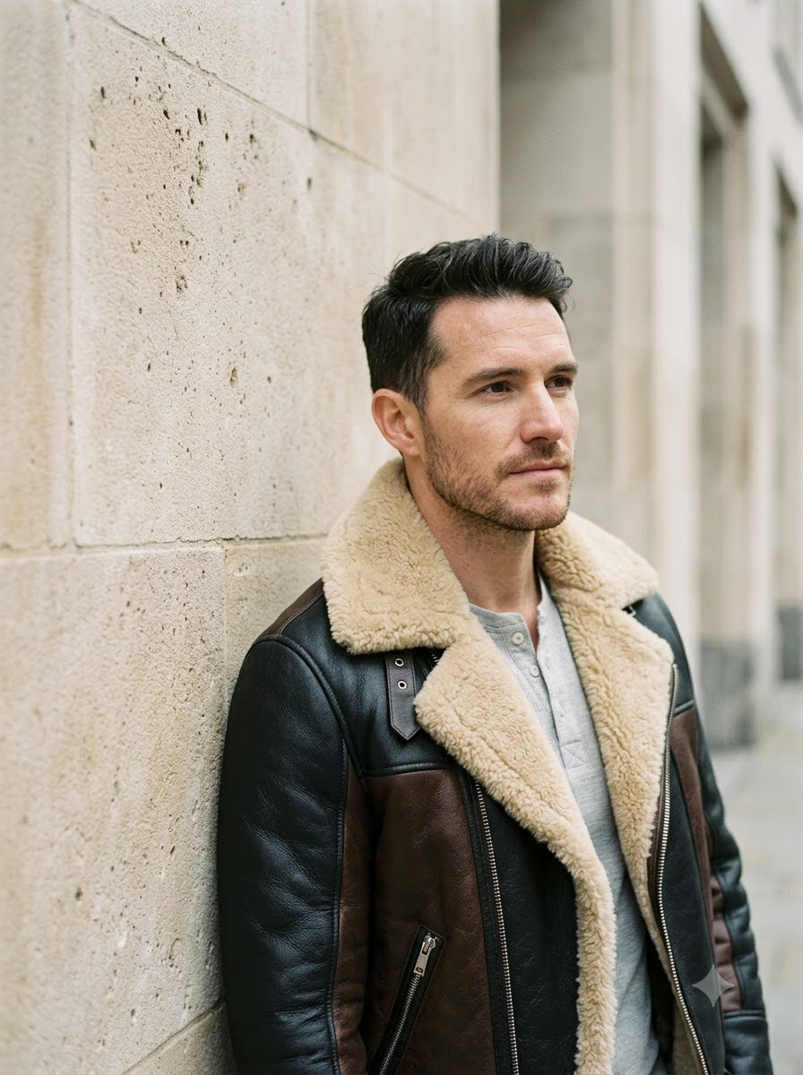 Taj Heritage B-3 Aviator Distressed Brown Shearling Bomber